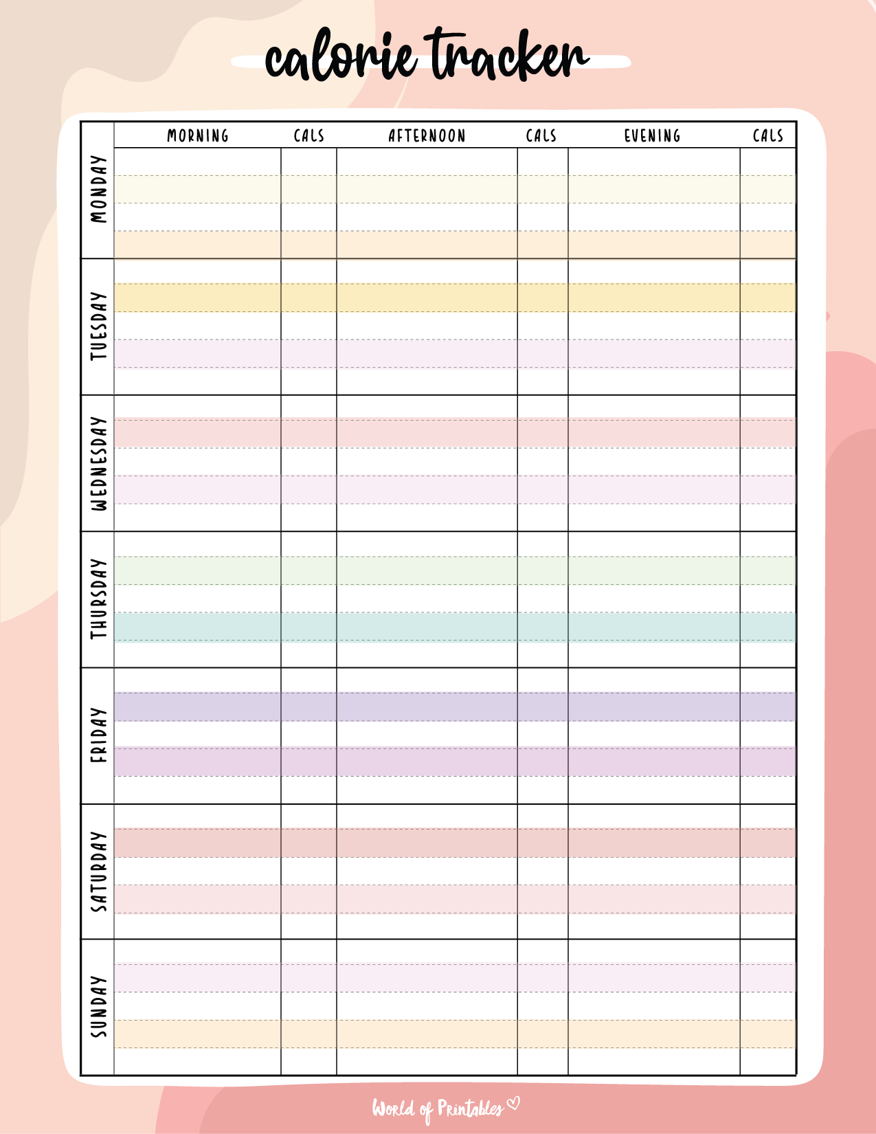 free printable calorie tracker - world of printables
